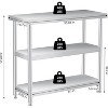3-Tier Stainless Steel Work Table ,  Commercial Kitchen Prep Table with  Shelves for BBQ, Garage, and Food Service - 3 of 4