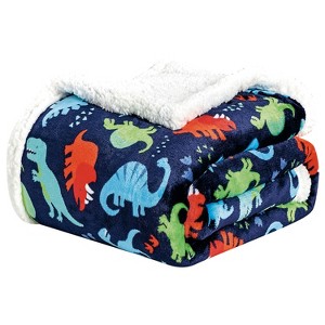 Navy Dino Faux Shearling Micro Plush All Season Throw 50" x 60" Multicolor by Plazatex - 1 of 4