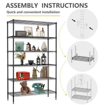 Black Heavy Duty 6-Tier Adjustable Metal Wire Shelving Unit