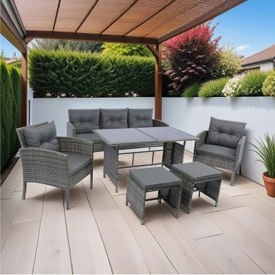 Isabel 6-Piece All-Weather PE Wicker Patio Dining Set, Outdoor Furniture with Big Size Table - Maison Boucle