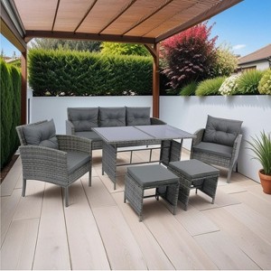 Isabel 6-Piece All-Weather PE Wicker Patio Dining Set, Outdoor Furniture with Big Size Table - Maison Boucle - 1 of 4