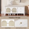 PAGED Arched Shoe Bench with 2 Drawers & 2 Rattan Door, Adjustable Shelf Ottoman with Storage, Vintage Entryway Storage Bench with Cushion - 4 of 4