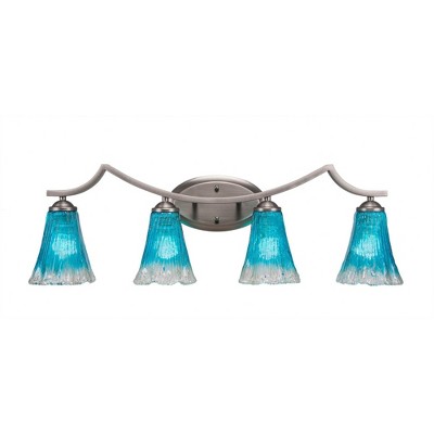 Toltec Lighting Zilo 4 - Light Vanity in  Graphite with 5.5" Fluted Teal Crystal  Shade