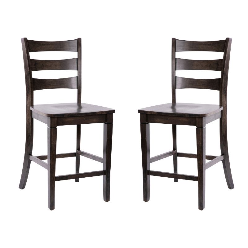 Emma and Oliver Set of 2 Classic Wood Dining Stool with Ladderback Design, 1 of 11