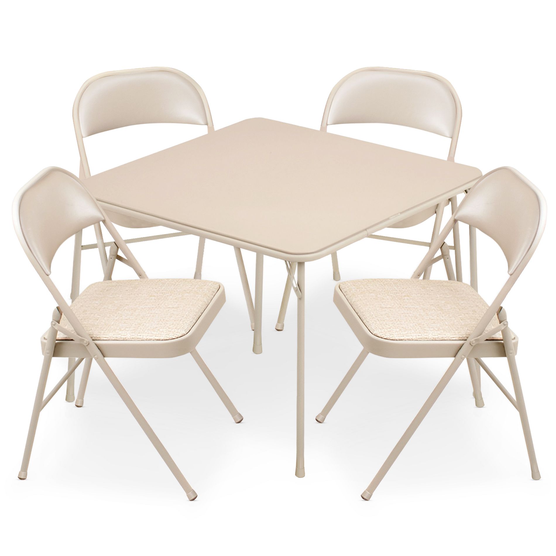 MECO E48.34.P31 Sudden Comfort 5 Piece 34x34 Square Folding Dining Card Table and 4 Padded Folding Chairs Folding Furniture Set, Buff Tan