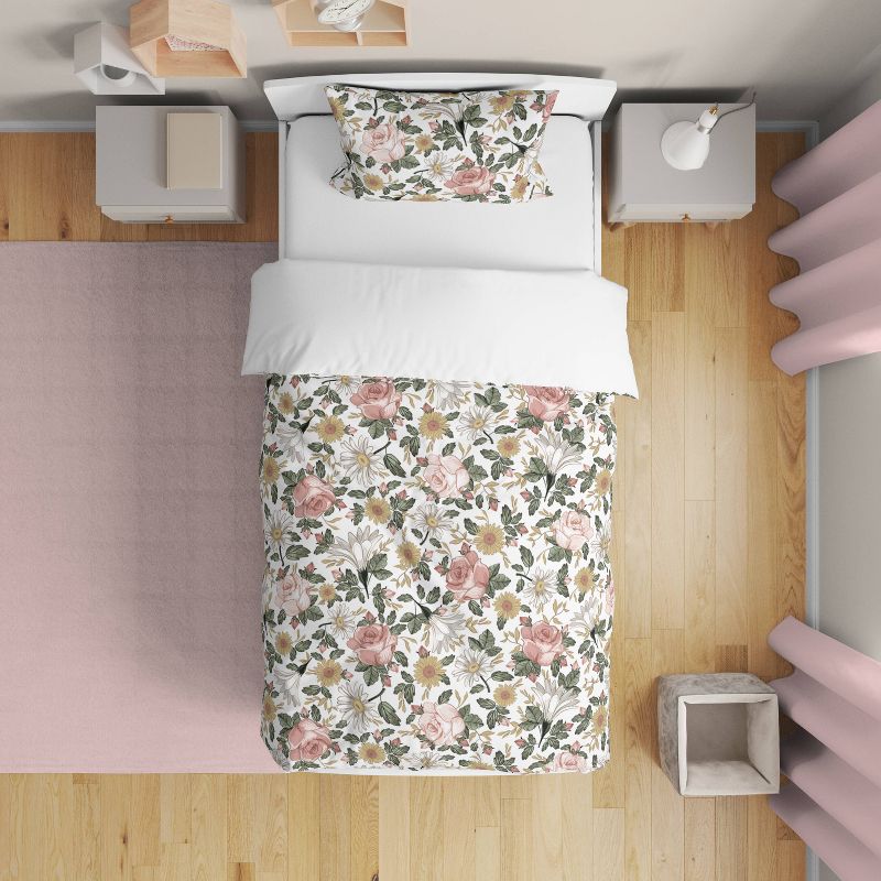 5pc Vintage Floral Toddler Kids&#39; Bedding Set Pink and Green - Sweet Jojo Designs, 3 of 8