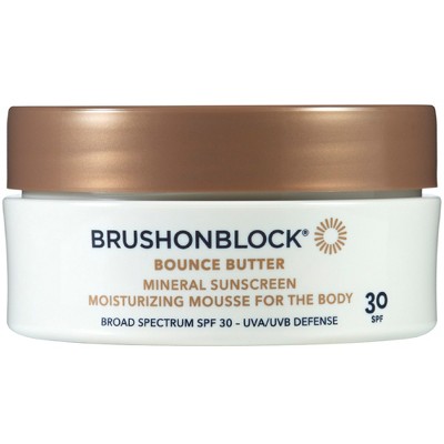 Brush On Block Bounce Butter SPF 30 Mineral Sunscreen Moisturizing Body Mousse, UVA/UVB Protection, Fragrance-Free, Blurs Imperfections