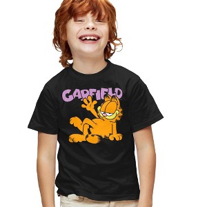 Boys' Garfield Greeting T Shirt Black Large - 1 of 4