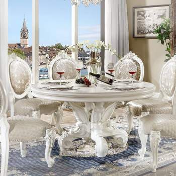 60" Versailles Dining Table PU Bone White Finsih - Acme Furniture
