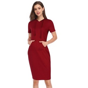 Womens Summer Hoodie Dress Knee Length Sweatershit midi dress with Pockets for Everyday Wear - 1 of 4