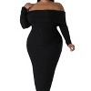 Slickblue Women's Plus Size Off-Shoulder Stretch Dress - Long Sleeve Bodycon in Bold Color and Size Options - 3 of 4