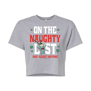 Women's - SpongeBob SquarePants - Plankton Naughty List Cropped Graphic T-Shirt - 1 of 4