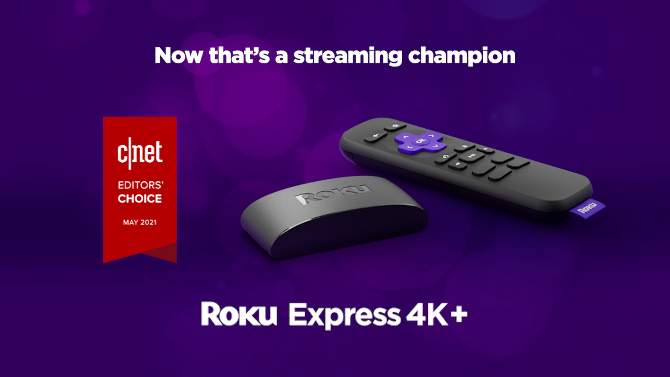 Roku Express 4K+ | Streaming Player HD/4K/HDR with Roku Voice Remote with TV Controls and Premium HDMI Cable, 2 of 14, play video