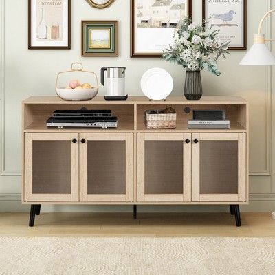 Parrot Uncle 56 in. Beige Farmhouse TV Stand with Storage TV Table Top