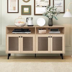 Parrot Uncle 56 in. Beige Farmhouse TV Stand with Storage TV Table Top - 1 of 4