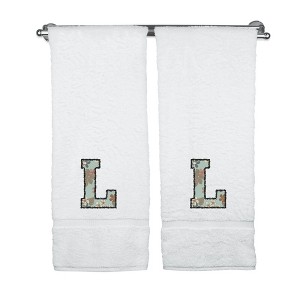 BC BARE COTTON Monogrammed Towels, Personalized Gift, Set of 2 - Embroidered Writing with Greenish Cyan - 1 of 4