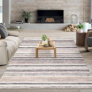 Acekool Striped Washable Rug 9x12 Non-Slip Low Pile for Living Room & Bedroom, Multi Color, - 1 of 4
