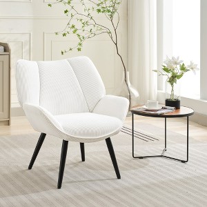 Modern Accent Chair Wingback Armchair Mid-Century Upholstered Lounge Arm Chair with Solid Wood Frame & Soft Cushion for Living Room, Bedroom - 1 of 4