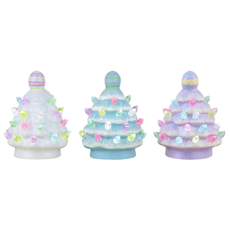 Mr. Cottontail Miniature Ceramic LED Easter Trees, Set of 3, 1 of 6