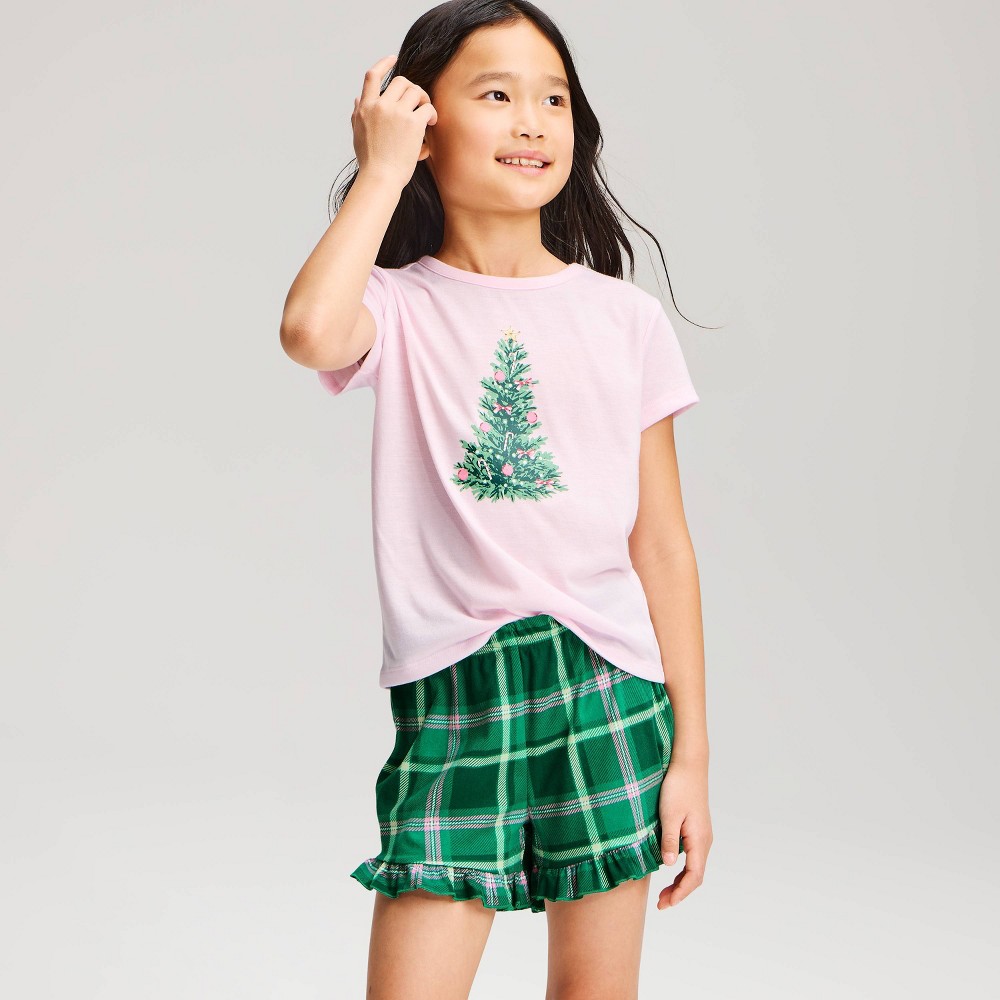 Girls' Holiday Christmas Tree T-Shirt and Shorts 2pc Pajama Set - Cat & Jack™ Pink/Green S