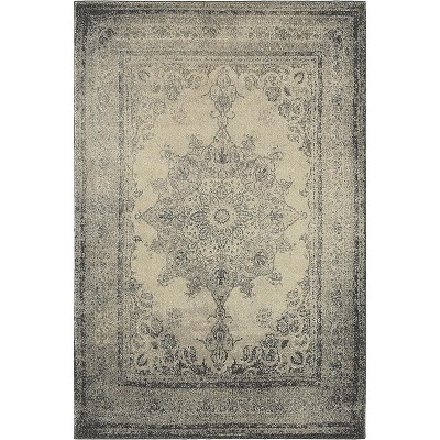 Ivory Rectangular Stain-Resistant Synthetic Area Rug, 6'7" x 9'6"