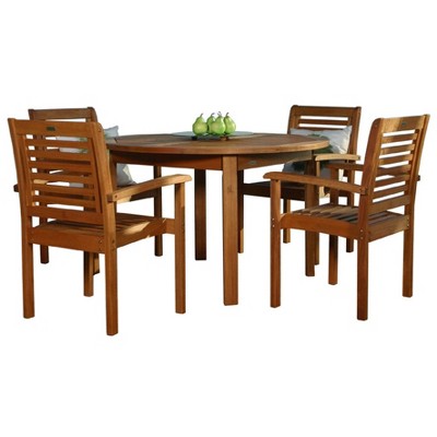 Milano 5pc Patio Eucalyptus Wood Round Dining Set - International Home Miami