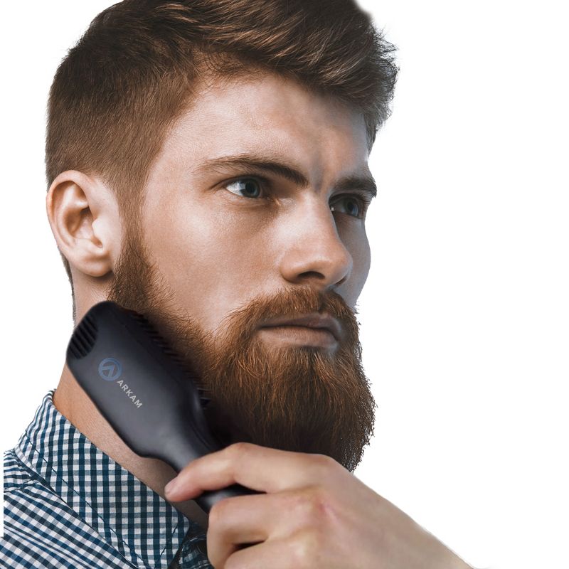 Arkam Deluxe Ionic Anti-Scald Beard Straightener for Men, Medium, Black/Blue, 3 of 6
