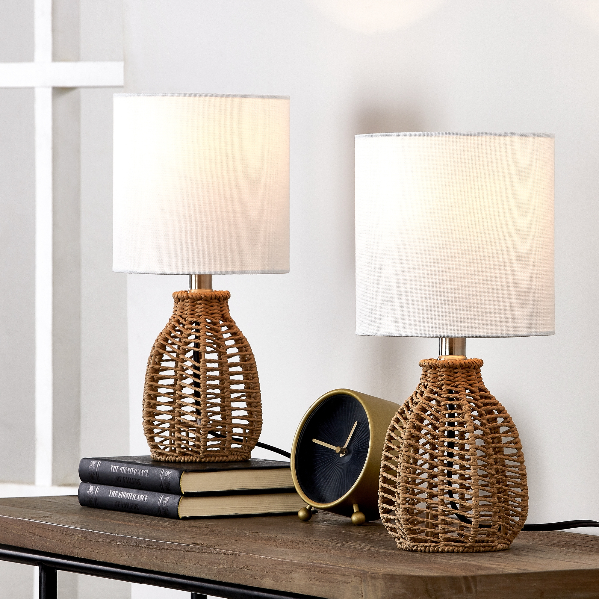 Maxax Natural Rattan Table Lamp Set of 2,Boho Woven Desk Lamp with Beige Fabric Shade for Bedroom, Living Room, Farmhouse Decor£¬2-Way 40W E26 Base,