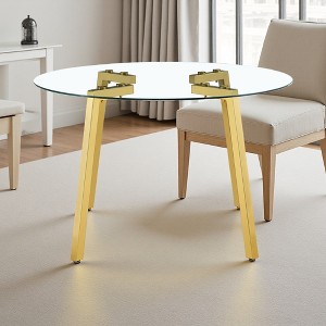 47.3" Round Glass Coffee Table with Gold Metal Legs - 1 of 4