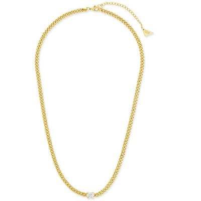 SHINE by Sterling Forever Curb Chain Necklace with Stationed CZ