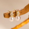 Pearl Earrings: 14k Gold-plated Cubic Zirconia Accented Pearl Drop Dangle Wedding Engagement Earrings For Women Bridal Bridesmaid - 4 of 4