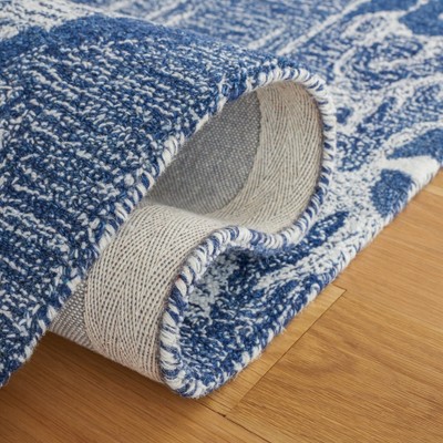 Ikat Blue and Ivory Hand-Tufted Wool Area Rug