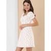 Allegra K Women's Floral Puff Sleeve Sweetheart Neckline Ruched Front Ruffled Dresses - 4 of 4