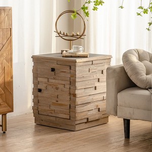 Retro Bed Side Table, Embossed Coffee Table with Texture Relief Design, Portable Side Table for Living Room, Bedroom – The Pop Home - 1 of 4
