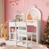 Girls Vanity w/Lights 2 in 1 Princess Makeup Vanity Desk Toddler Vanity Table & Chair Set w/ Open Bookshelf Storage Cabinet - 2 of 4