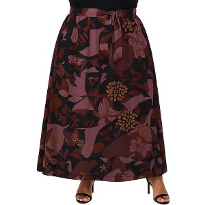 24seven Comfort Apparel Plus Size Fall Floral Print Maxi Skirt with Buckle Waist - 1 of 3