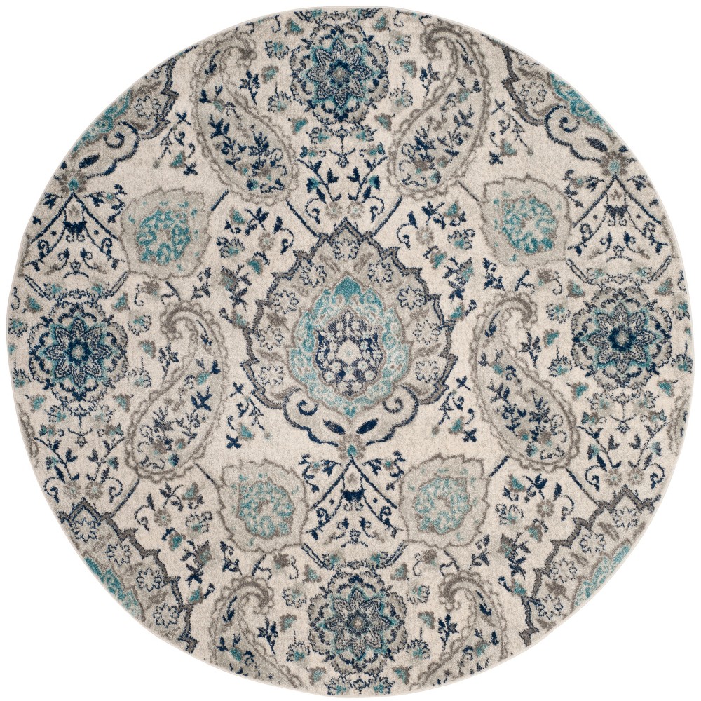 9' Medallion Loomed Round Area Rug Cream/Light Gray - Safavieh