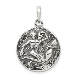 Black Bow Jewelry Sterling Silver Aquarius the Water Bearer Zodiac Embossed Pendant - 1 of 4