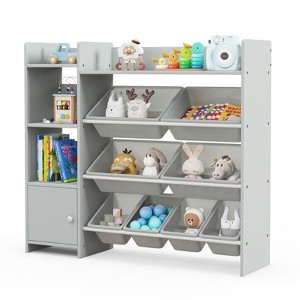 Infans 4-Tier Kids Toy Storage Organizer Bookshelf with 8 Toy Organizer Bins Door - 1 of 4