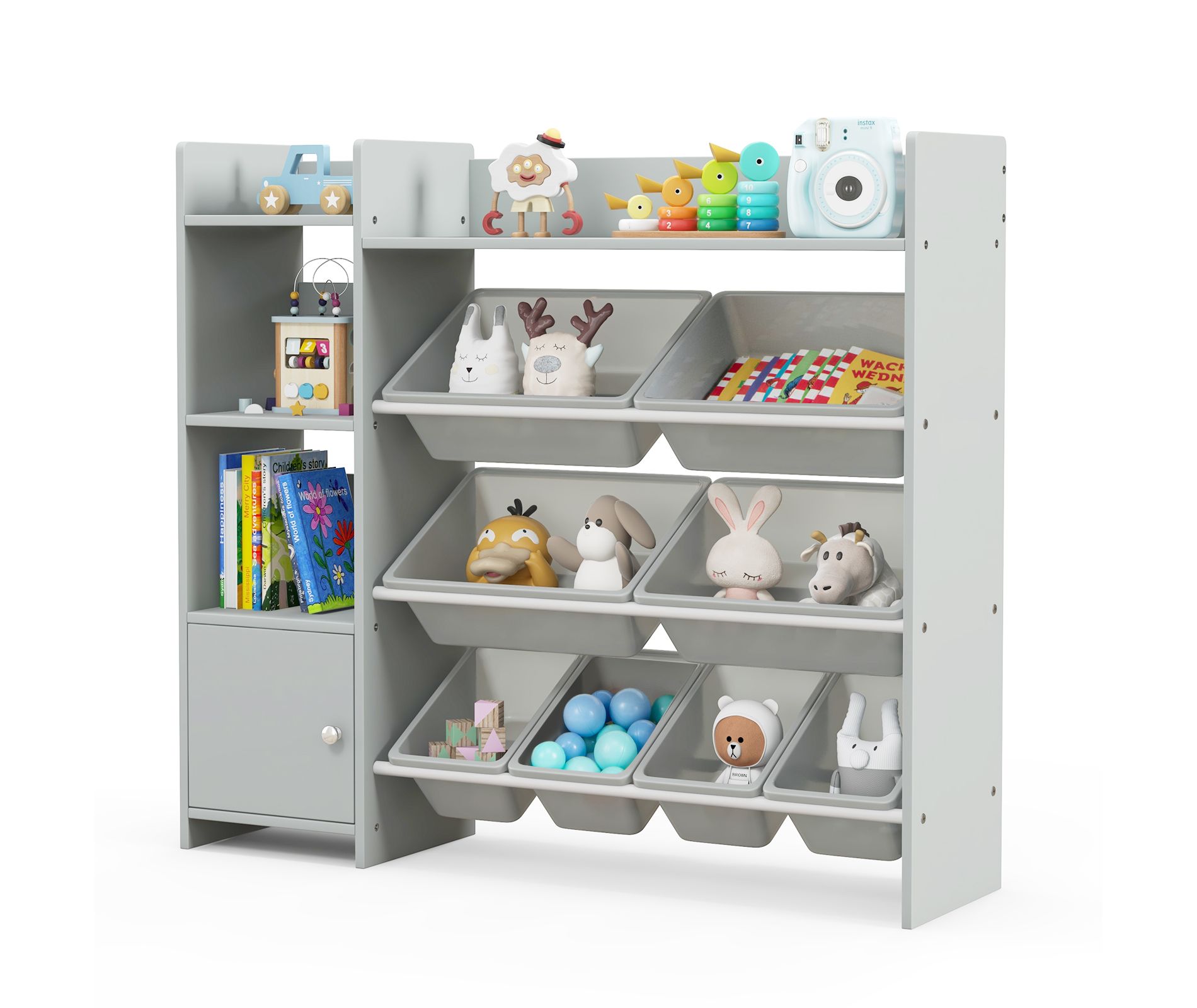 Infans 4-Tier Kids Toy Storage Organizer Bookshelf with 8 Toy Organizer Bins Door