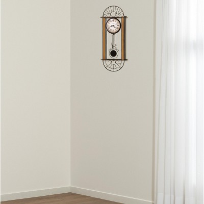 Antique Bronze and Oak-Finished Wrought Iron Wall Clock
