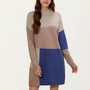 Anna-Kaci Women’s Colorblock Knit Sweater Dress with Long Sleeves, Ribbed Edges and Straight Silhouette for Effortless Comfort - 1 of 4