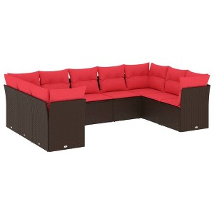 vidaXL 9 Piece Patio Sofa Set with Cushions Brown Poly Rattan - 1 of 4