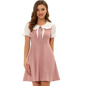 INSPIRE CHIC Women's Bowtie Neck Contrast Color A-Line Doll Collar Dress - 1 of 4