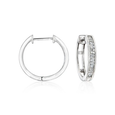 Ross-Simons 0.25 ct. t.w. Baguette Diamond Hoop Earrings in Sterling Silver