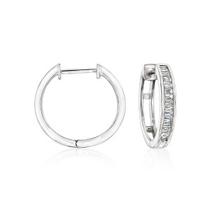 Ross-Simons 0.25 ct. t.w. Baguette Diamond Hoop Earrings in Sterling Silver - 1 of 3