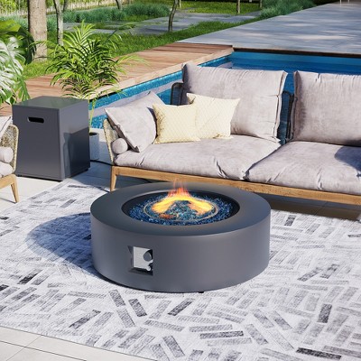 42 inch Outdoor Round Fire Pit Table Propane for Outside Patio with Tank Cover