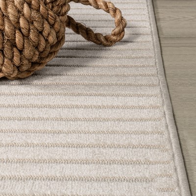 Ivory Cream Striped Synthetic Reversible Runner Rug 2' x 8'