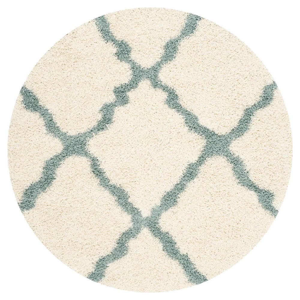 Ivory/Light Blue Geometric Shag/Flokati Loomed Round Area Rug - (6' Round) - Safavieh