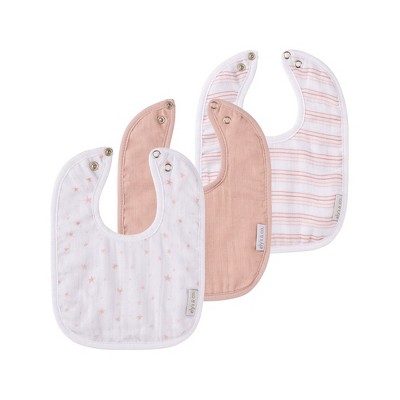 Image of Ely's & Co. Muslin Terry Bib  Pink Stars-Solid-Stripes 3 Pack